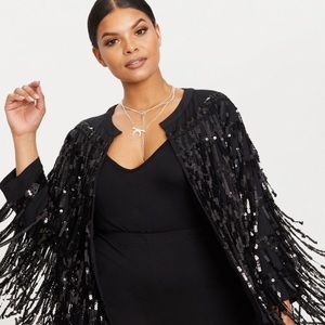 Plus Black Sequin Fringed Jacket